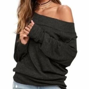 We The Free Charcoal Off-Shoulder Sweater
